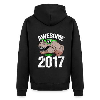 T-Rex Legende Seit 2017 Partyhit - Unisex Premium Bio Zip Hoodie - Schwarz - Hinten - Nico (187cm)