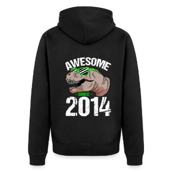 T-Rex Power Seit 2014 Geburtstagsstar - Unisex Premium Bio Zip Hoodie - Schwarz - Hinten - Nico (187cm)