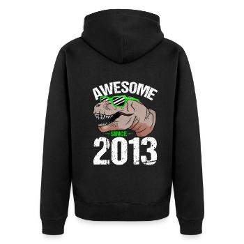 T-Rex Urgewalt Seit 2013 Jubiläum - Unisex Premium Bio Zip Hoodie - Schwarz - Hinten - Nico (187cm)
