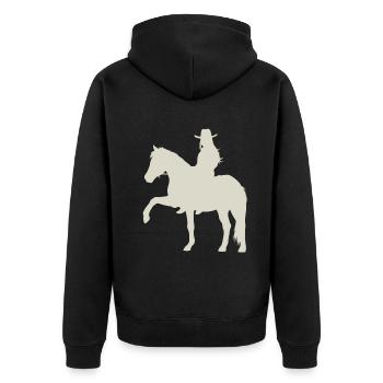 Aktion Pferd Dynamik Pur - Unisex Premium Bio Zip Hoodie - Schwarz - Hinten - Nico (187cm)