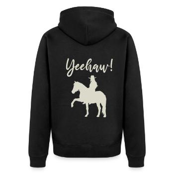 Yeehaw! Westernreiten voller Lebensfreude - Unisex Premium Bio Zip Hoodie - Schwarz - Hinten - Nico (187cm)