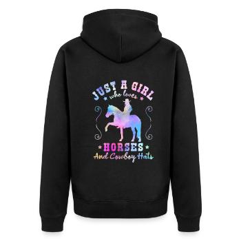Pferdeliebe - Stilvoller Western-Charme - Unisex Premium Bio Zip Hoodie - Schwarz - Hinten - Nico (187cm)
