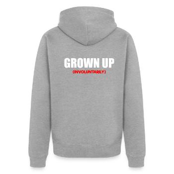 Erwachsen - Widerwillig aber Wahr - Unisex Premium Bio Zip Hoodie - Grau meliert - Hinten - Nico (187cm)