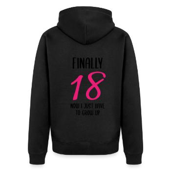 Offiziell Erwachsen - Und nun? - Unisex Premium Bio Zip Hoodie - Schwarz - Hinten - Nico (187cm)