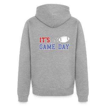 Spiel Tag - Sportgeist lebt - Unisex Premium Bio Zip Hoodie - Grau meliert - Hinten - Nico (187cm)