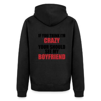 Friend? Crazy & fascinating! - Unisex Premium Organic Zip Hoodie - black - Back - Nico (187cm)