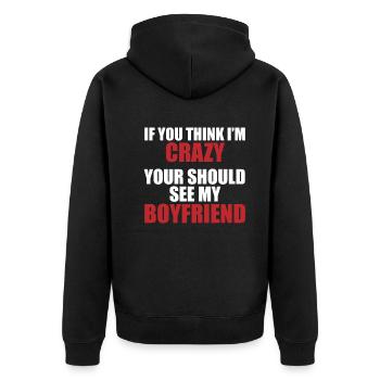 Friend? Crazy & fascinating! - Unisex Premium Organic Zip Hoodie - black - Back - Nico (187cm)