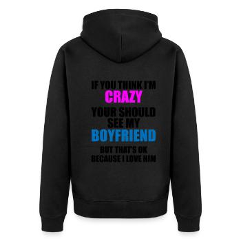 Friend? Crazy & fascinating! - Unisex Premium Organic Zip Hoodie - black - Back - Nico (187cm)