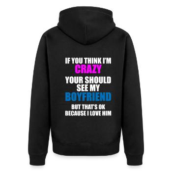Friend? Crazy & fascinating! - Unisex Premium Organic Zip Hoodie - black - Back - Nico (187cm)