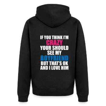 Crazy Friend - Humorous Motif - Unisex Premium Organic Zip Hoodie - black - Back - Nico (187cm)