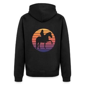 Abendrot Reiterin Pferdezauber - Unisex Premium Bio Zip Hoodie - Schwarz - Hinten - Nico (187cm)