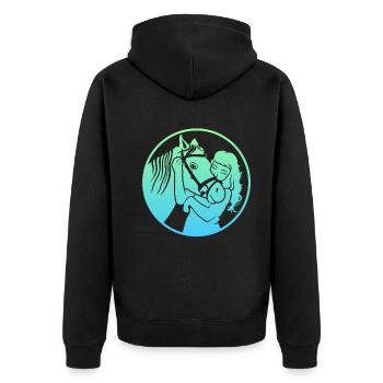 Strahlende Pferdeumarmung Harmonisch - Unisex Premium Bio Zip Hoodie - Schwarz - Hinten - Nico (187cm)