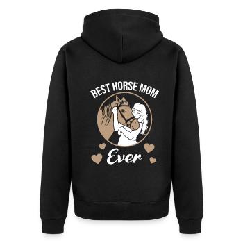Pferdemama des Jahres Liebevoll - Unisex Premium Bio Zip Hoodie - Schwarz - Hinten - Nico (187cm)