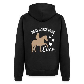 Pferdemama des Jahres Liebevoll - Unisex Premium Bio Zip Hoodie - Schwarz - Hinten - Nico (187cm)
