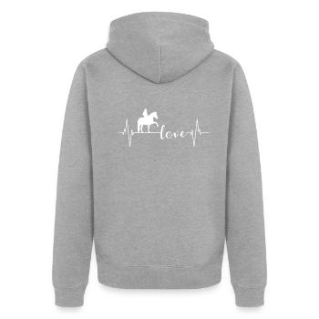 Reiterherz Pferdeliebe Lebensfreude - Unisex Premium Bio Zip Hoodie - Grau meliert - Hinten - Nico (187cm)