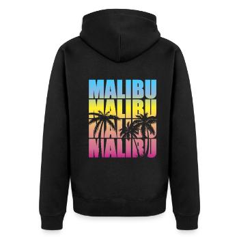 Malibu Sommer Vibes Tropenflair - Unisex Premium Bio Zip Hoodie - Schwarz - Hinten - Nico (187cm)