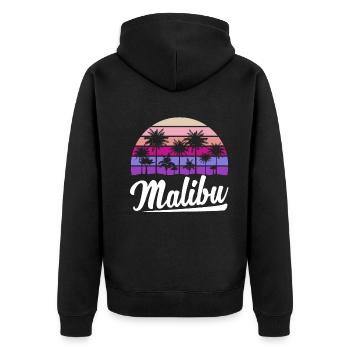 Retro Malibu Sonnenuntergang Relax - Unisex Premium Bio Zip Hoodie - Schwarz - Hinten - Nico (187cm)