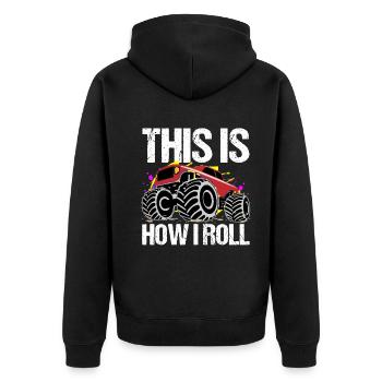 Dynamic Monster Truck Adventure - Unisex Premium Organic Zip Hoodie - black - Back - Nico (187cm)