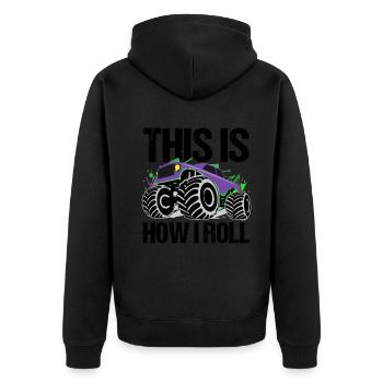 Dynamic Monster Truck Adventure - Unisex Premium Organic Zip Hoodie - black - Back - Nico (187cm)