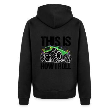 Dynamic Monster Truck Adventure - Unisex Premium Organic Zip Hoodie - black - Back - Nico (187cm)