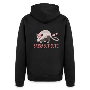 Freches Opossum Süßes Charme - Unisex Premium Bio Zip Hoodie - Schwarz - Hinten - Nico (187cm)