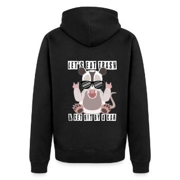 Siegreiches Opossum Coolness Faktor - Unisex Premium Bio Zip Hoodie - Schwarz - Hinten - Nico (187cm)
