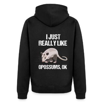 Natürlich Elegantes Opossum Highlight - Unisex Premium Bio Zip Hoodie - Schwarz - Hinten - Nico (187cm)