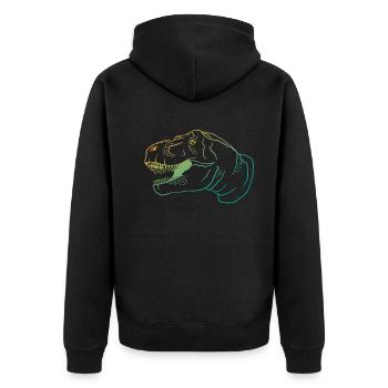 Retro T-Rex Dino Neon Outfit Gift - Unisex Premium Organic Zip Hoodie - black - Back - Nico (187cm)