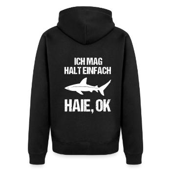 Direkt & Ehrlich Hai-Liebe Pur - Unisex Premium Bio Zip Hoodie - Schwarz - Hinten - Nico (187cm)
