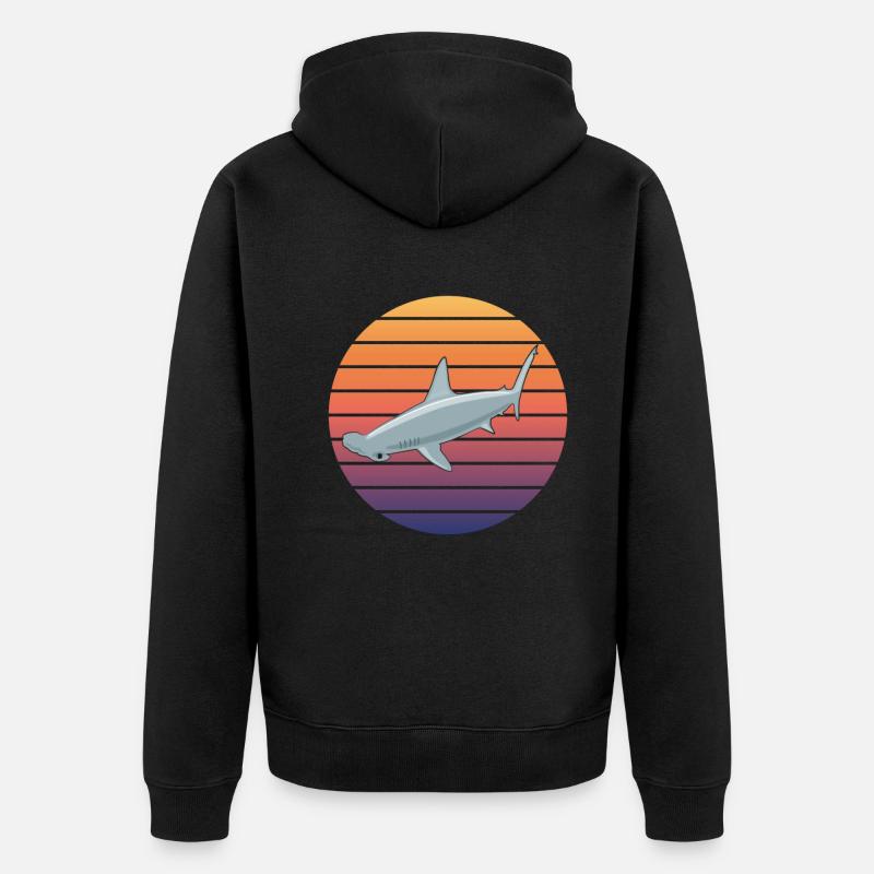 Requin-marteau Silhouette Coucher de soleil - Veste à capuche bio Premium Unisexe - noir