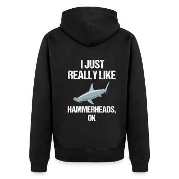 Hammerhead Shark Enthusiast Clear & Direct - Unisex Premium Organic Zip Hoodie - black - Back - Nico (187cm)