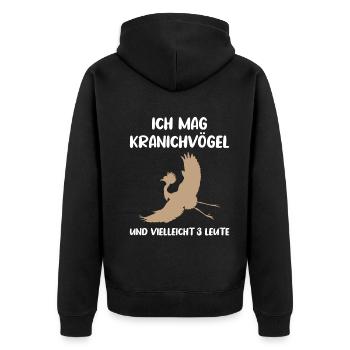 Kranichvögel & Drei Leute Fanliebe - Unisex Premium Bio Zip Hoodie - Schwarz - Hinten - Nico (187cm)
