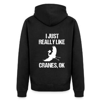 Simply Cranes Lover Statement - Unisex Premium Organic Zip Hoodie - black - Back - Nico (187cm)