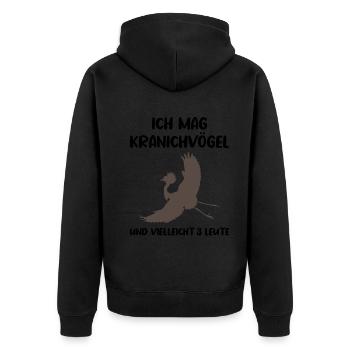 Kranichvögel & Drei Leute Fanliebe - Unisex Premium Bio Zip Hoodie - Schwarz - Hinten - Nico (187cm)