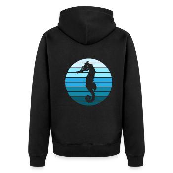 Kühles Blau Seepferd Stil - Unisex Premium Bio Zip Hoodie - Schwarz - Hinten - Nico (187cm)
