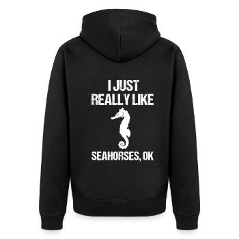 Maritimes Seepferdchen Ozeanliebe - Unisex Premium Bio Zip Hoodie - Schwarz - Hinten - Nico (187cm)