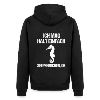 Maritimes Seepferdchen Ozeanliebe - Unisex Premium Bio Zip Hoodie - Schwarz - Hinten - Nico (187cm)