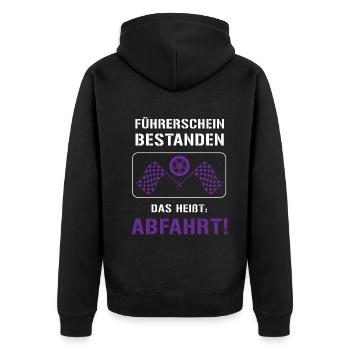 Führerschein Bestanden: ABFAHRT! - Unisex Premium Bio Zip Hoodie - Schwarz - Hinten - Nico (187cm)