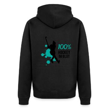 Eishockey DNA - Leidenschaft pur - Unisex Premium Bio Zip Hoodie - Schwarz - Hinten - Nico (187cm)
