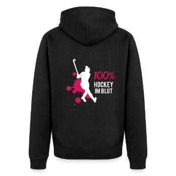 Eishockey DNA - Leidenschaft pur - Unisex Premium Bio Zip Hoodie - Schwarz - Hinten - Nico (187cm)