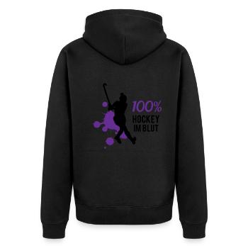 Eishockey DNA - Leidenschaft pur - Unisex Premium Bio Zip Hoodie - Schwarz - Hinten - Nico (187cm)
