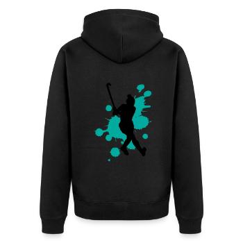 Kreative Farbspritzer Kunstexplosion - Unisex Premium Bio Zip Hoodie - Schwarz - Hinten - Nico (187cm)