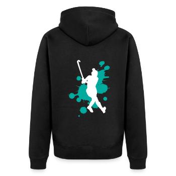 Kreative Farbspritzer Kunstexplosion - Unisex Premium Bio Zip Hoodie - Schwarz - Hinten - Nico (187cm)