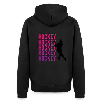 Eishockey Leidenschaft Kraft Teamgeist - Unisex Premium Bio Zip Hoodie - Schwarz - Hinten - Nico (187cm)
