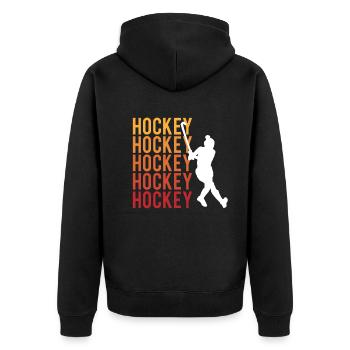 Eishockey Leidenschaft Kraft Teamgeist - Unisex Premium Bio Zip Hoodie - Schwarz - Hinten - Nico (187cm)