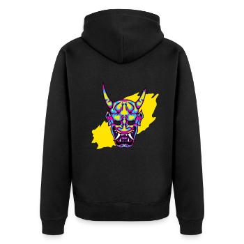 Hannya Neon Demon Cool Japan Art - Unisex Premium Bio Zip Hoodie - Schwarz - Hinten - Nico (187cm)