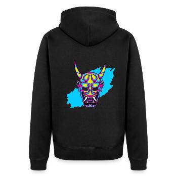 Hannya Neon Demon Cool Japan Art - Unisex Premium Bio Zip Hoodie - Schwarz - Hinten - Nico (187cm)