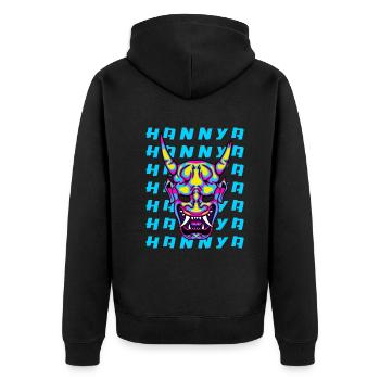 Hannya Maske Neon Dämon Japan Kunst - Unisex Premium Bio Zip Hoodie - Schwarz - Hinten - Nico (187cm)