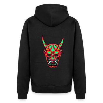 Neon Hannya Japanese Spirit Mysticism - Unisex Premium Organic Zip Hoodie - black - Back - Nico (187cm)