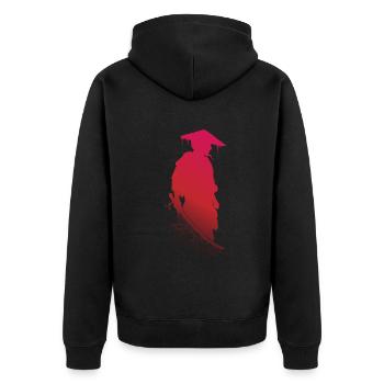 Samurai Blütenzauber Geistige Stärke - Unisex Premium Bio Zip Hoodie - Schwarz - Hinten - Nico (187cm)